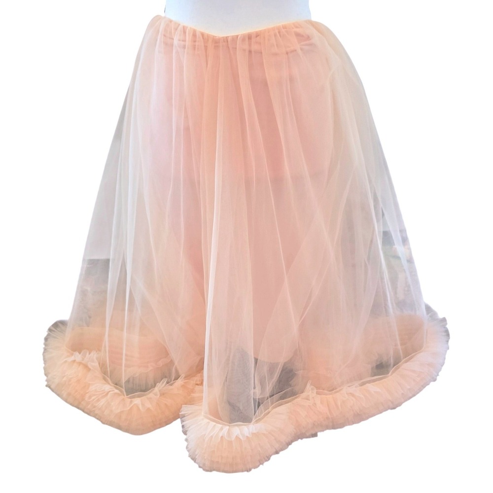 AKIRA Blush Pink Tulle Ruffle Hem Swing Midi Skirt Petticoat High Waisted Sz L